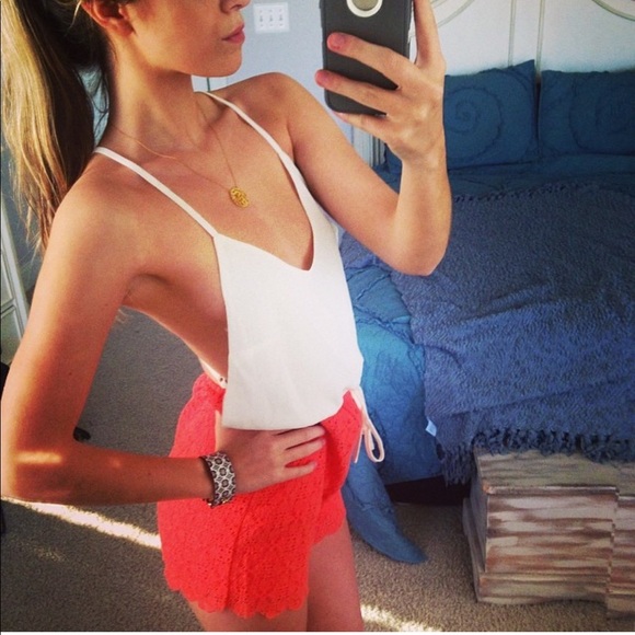 Windsor Pants - Windsor Lace Crochet Scalloped Hem Cross Open Back Coral